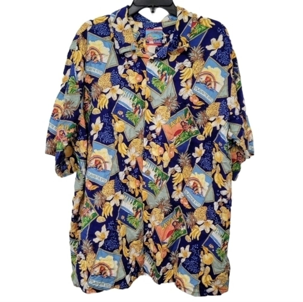Joe Kealoha's Reyn Spooner Vtg Men's Hawaiian‎ Shirt Postcard Tropical, Size 2XL